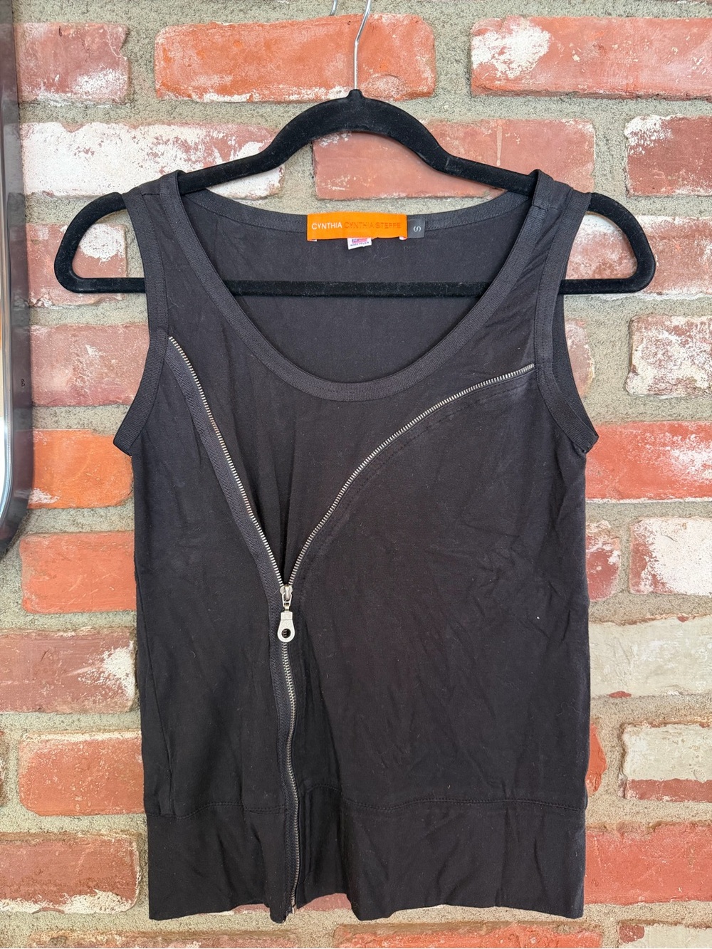 Cynthia Steffe Black Sleeveless Tank with Asymmetric Silver Zipper